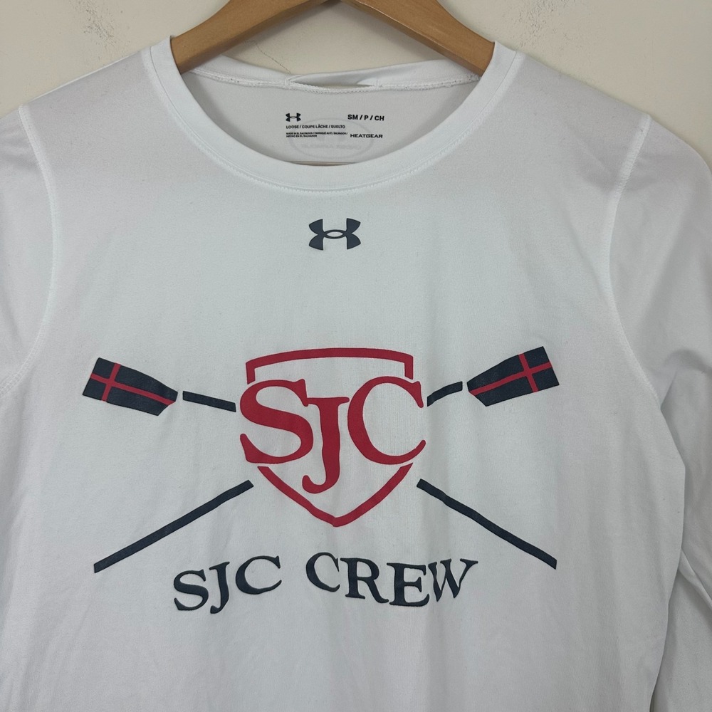 Under Armour HeatGear Sjc Crew T-Shirt White Graphic Print Logo Loose Mens S